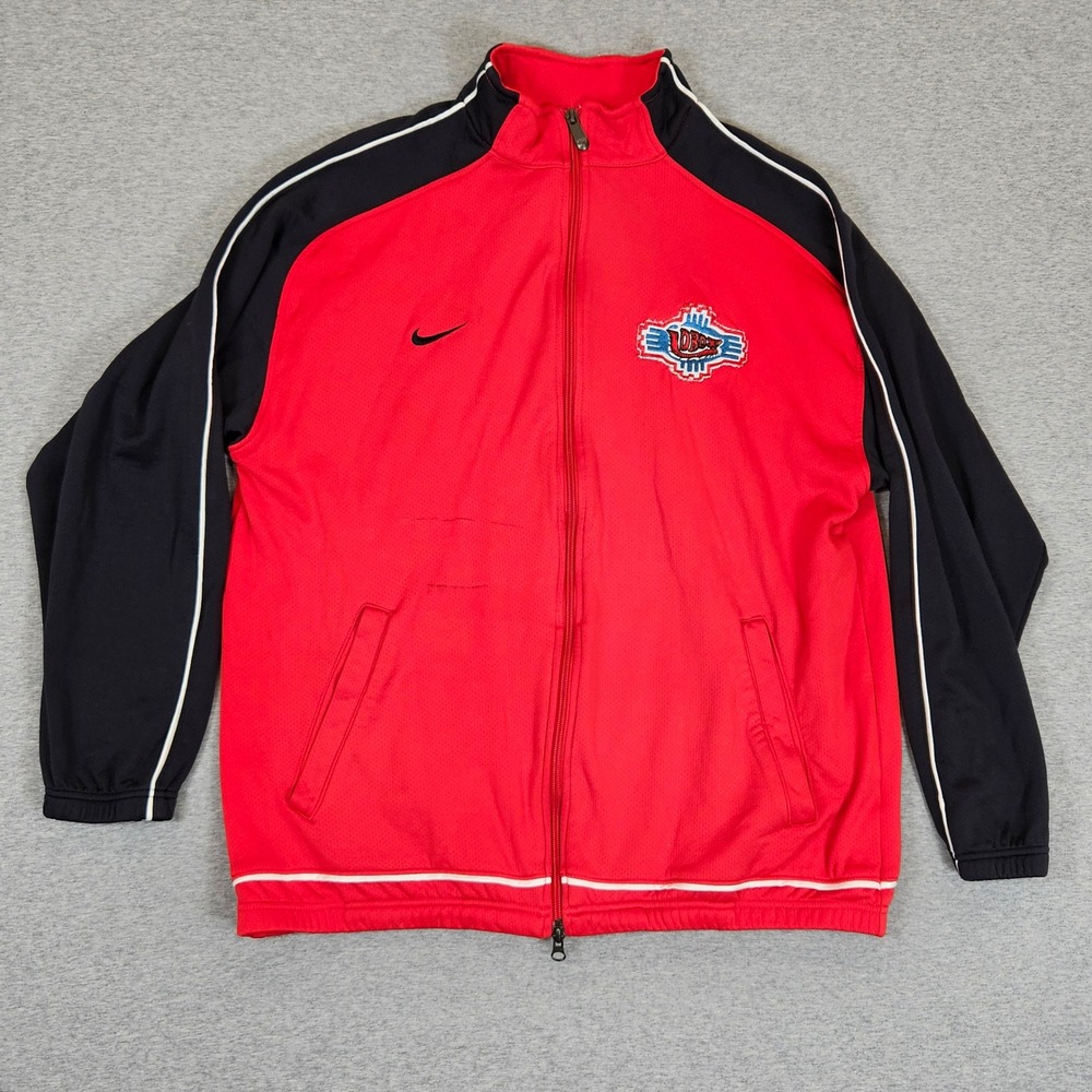 Nike Team New Mexico Lobos Track Jacket Mens Large Red Black Full Zip Fit Dry